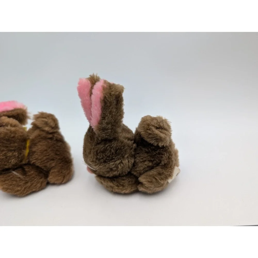 Russ Brown Mini Rabbit Plush 4 Inch Pink Ears Lot‎ of 2 Stuffed Animal Toy